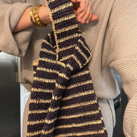 mar y sol straw tote navy blue stripe summer bag from Shopbop raffia handbag new - Picture 4 of 6
